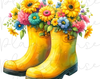 Floral Boots Clipart Bundle, Spring PNG, Hello Spring, Clipart PNG, Floral Clipart, Spring graphics, Transparent Background, Commercial use