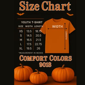 Comfort Colors 9018 Youth Size Chart, 9018 Size Chart, Halloween Size Chart, Halloween Mockup Comfort Colors, Halloween Comfort Colors 9018