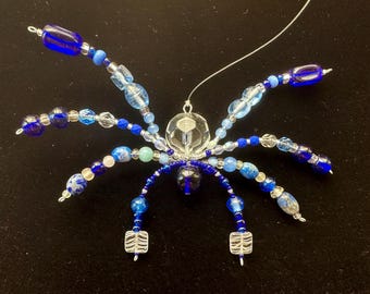 Hanging Spider Decoration - Faceted Glass. Ornament, Sun catcher, Beaded spider