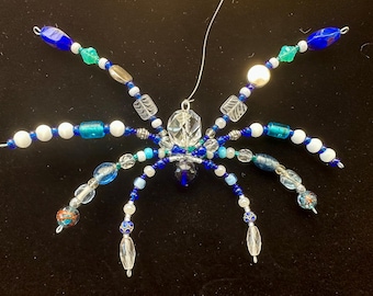 Hanging Spider Decoration - Faceted Glass. Ornament, Sun catcher, Beaded spider