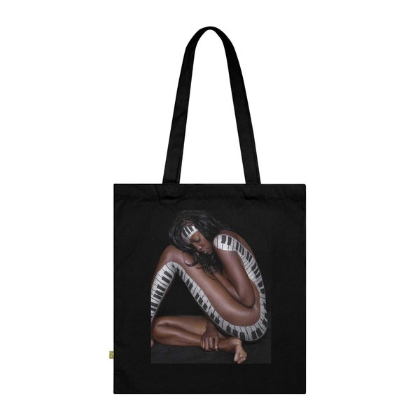 Body paint Piano Black Organic Cotton Tote Bag / Gift for her / gift for Christmas / Arty Aesthetic / Piano / Painting