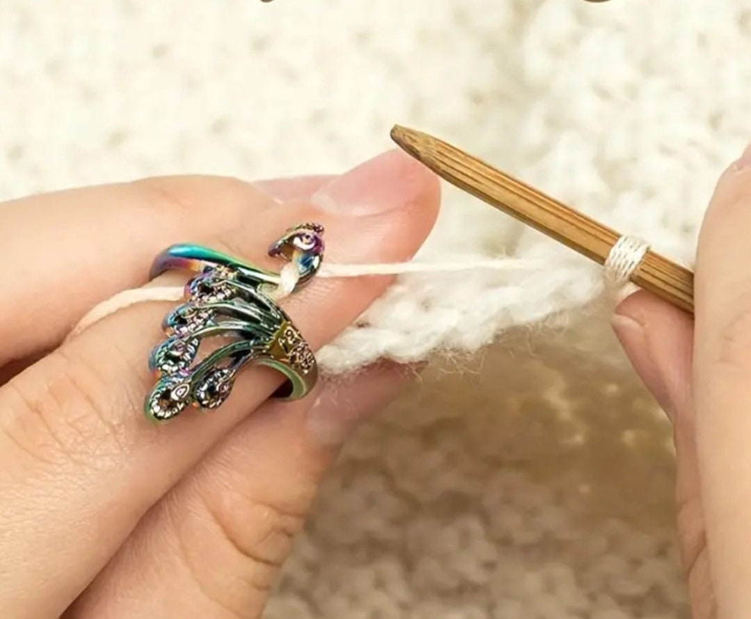 Yarn Tension Ring Peacock Style-Adjustable-Beginner Crocheting Gift Antique Silver