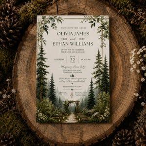 Verzauberte Hochzeitseinladung, rustikales Waldgrün Design (Digitaler Download)