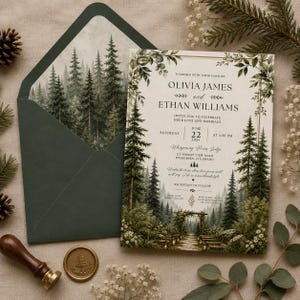 Enchanted Woodland Wedding Invitation, Rustic Forest Greenery Design (Digital Download)