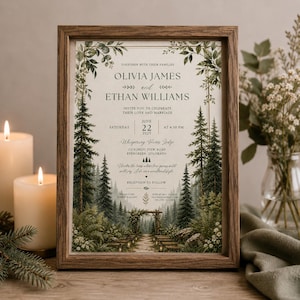 Enchanted Woodland Wedding Invitation, Rustic Forest Greenery Design (Digital Download)