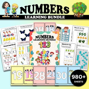 Peut inclure: Un ensemble d'apprentissage des nombres pour enfants, avec des feuilles d'exercices &eacute;ducatives. L'image pr&eacute;sente des activit&eacute;s de comptage, d'association et de tra&ccedil;age. Le lot comprend plus de 980 feuilles, avec les chiffres 19, 28 et 30 mis en &eacute;vidence.