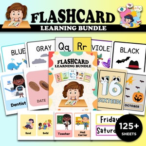 Más de 127 tarjetas didácticas para preescolar, paquete de tarjetas didácticas Montessori, actividades preescolares imprimibles, números del alfabeto, tarjetas didácticas de frutas, DESCARGA DIGITAL