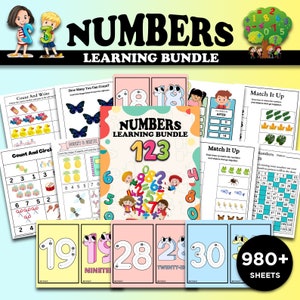 980+pages numbers learning bundle ,Number Tracing Flashcards, Match and Circle , Missing Numbers  , Preschool and Kindergarten Activity