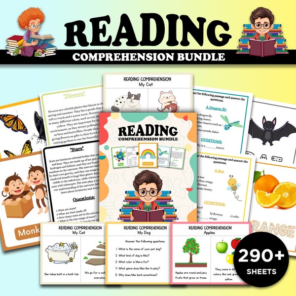 Reading Comprehension Worksheets for Kindergarten to First Grade, At Home Reading Worksheets with Questions for Homeschool and Tutoring