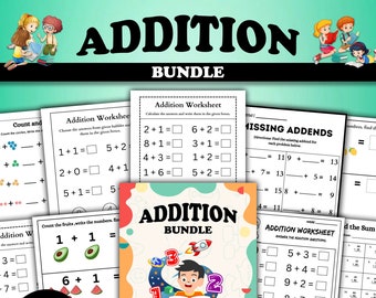 98 Printable Addition Worksheets Kindergarten Addition Bundle and Worksheets Bundle Early Math Practice Homeschool Printable