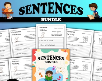 30 Printable Sheets Sentence Worksheets | Sentence Writing Worksheets | Writing Sentences Activity for Pre School| 1st-3rd Grade Worksheets