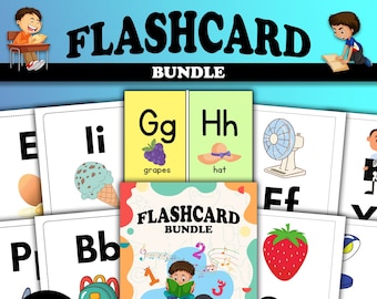 Afdrukbare alfabet-flashkaarten, ABC-flashkaarten, A-Z-kaarten, educatieve kaarten, klasdecor, kleuterschool, digitale download