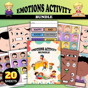 Printable Emotion Activity for kids, Emotional Chart Bundle, Digital Preschool Learning, Homeschool Activity, Emotion Faces, Therapy Sheets