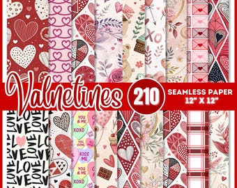 100+ Valentines Themed Digital Papers, Valentine Seamless Digital Paper Bundle, Pink and Red Valentines Day, Heart Backgrounds PNG Digital