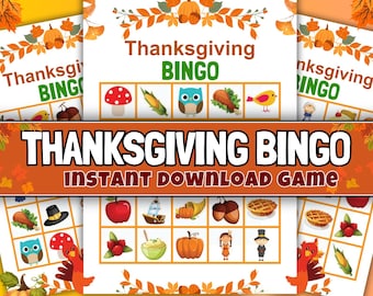 Thanksgiving Bingo Game, Printable Fall Activities (Digital Download)