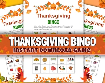 Thanksgiving Bingo Game, Fall Pumpkin Theme (Printable Template)
