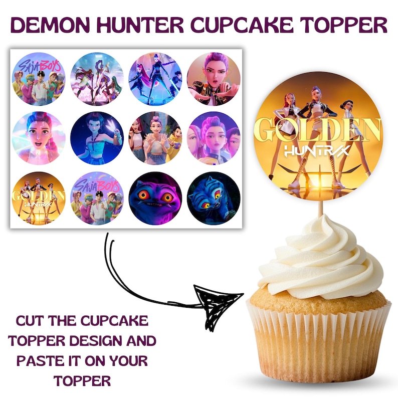 Kpop Demon Hunters Cupcake Toppers, Rumi Zoey Mira, Birthday Party (PDF ...