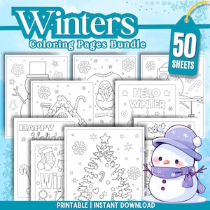 Winter Coloring Pages Bundle - 50 Festive Sheets for Kids & Adults | Fun Winter Activities | Printable PDF Instant Download