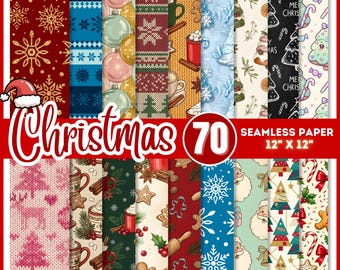 Papel digital navideño con estampados bohemios vintage de bosques (descarga digital)
