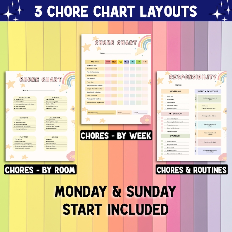 Homework Chore Routine Chart Kids Chore Chart Bundle: Responsibility & Routine Planners (PDF) - Etsy