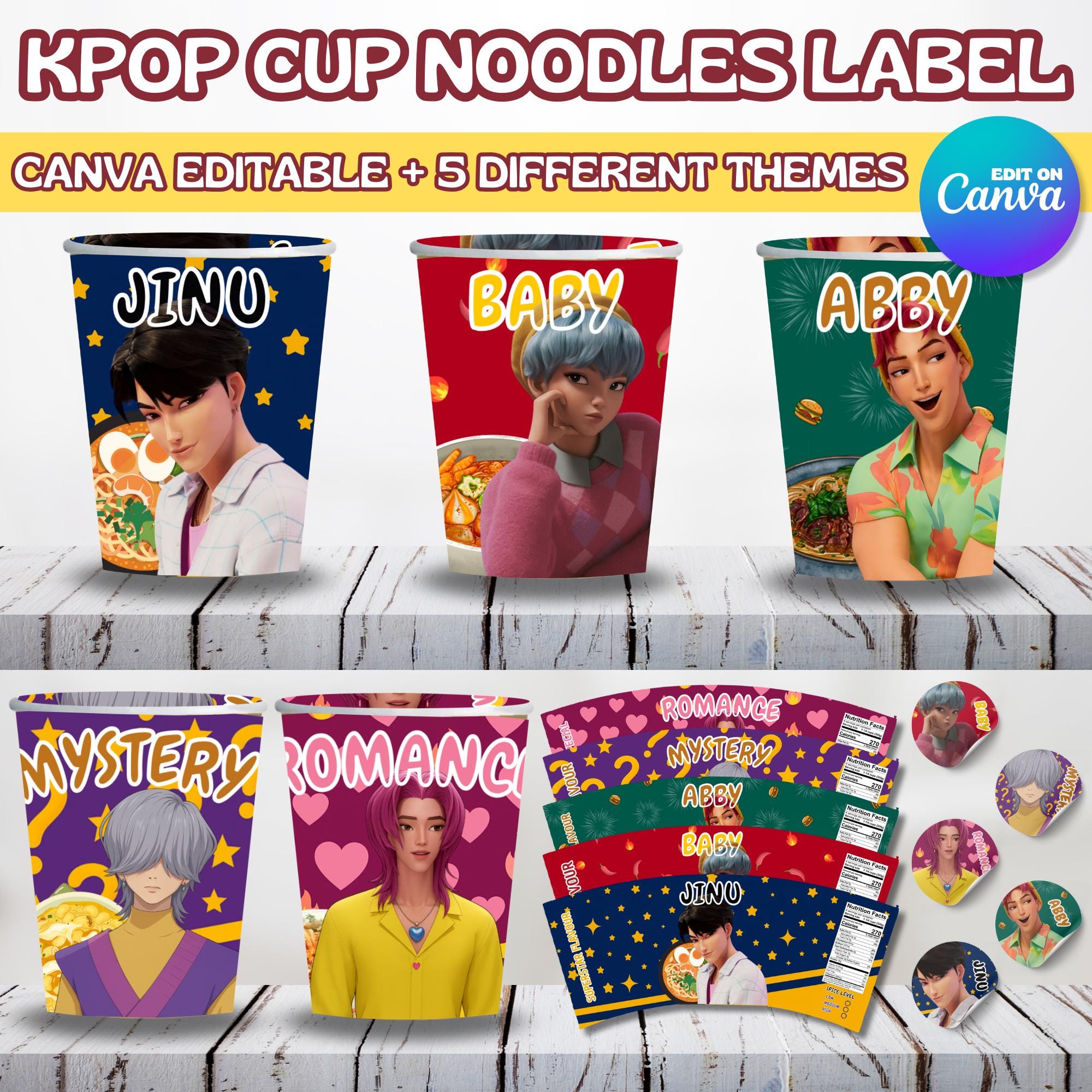 Kpop Demon Hunters, Cup Noodle Labels Ramyeon, Kpop Saja Boys Cup