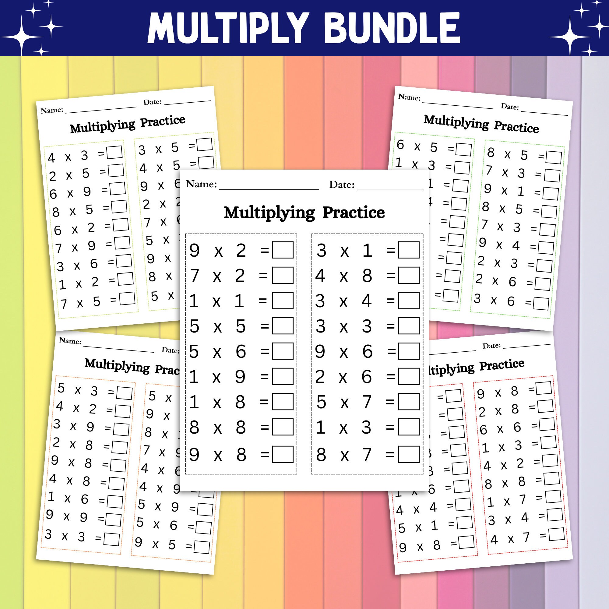 Multiplication Practice Worksheets: Numbers 1-12 (printable Bundle) - Etsy