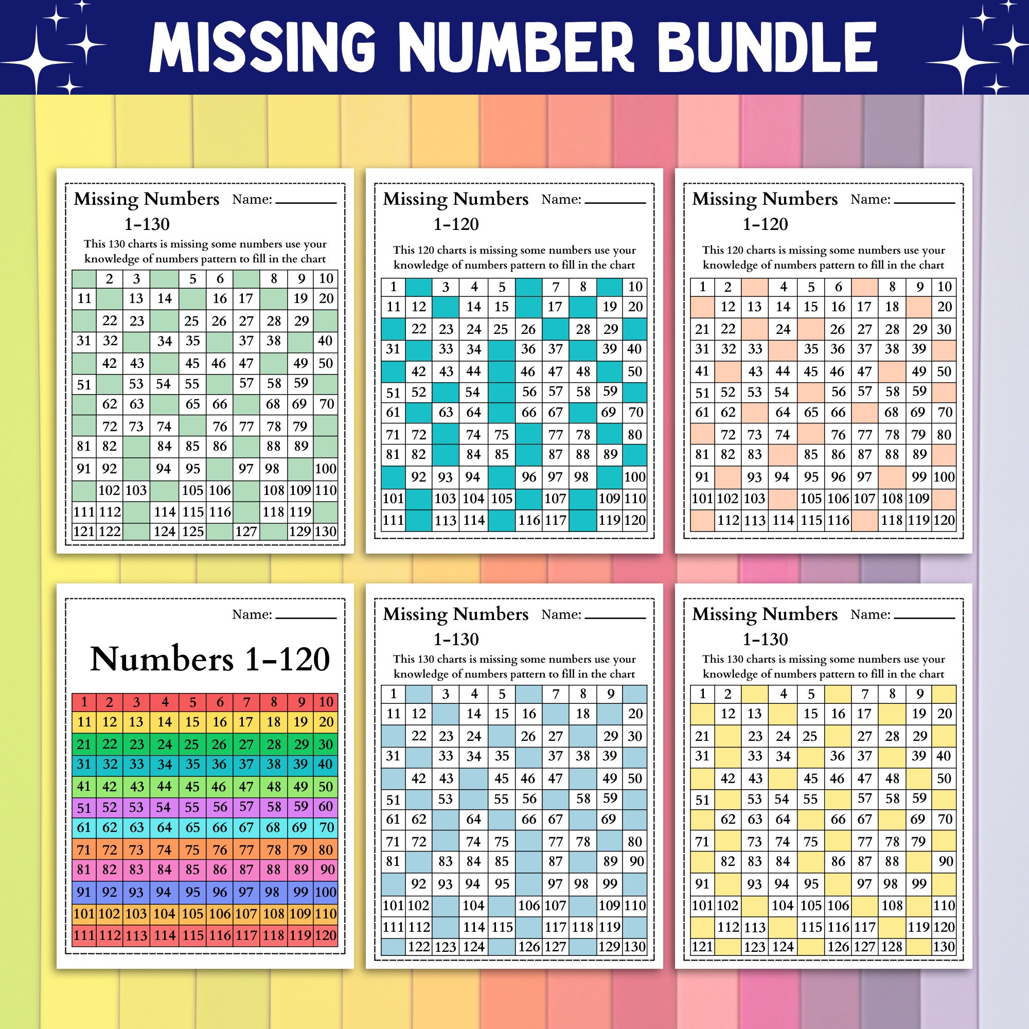 Math missing numbers kids worksheet learning numbers write the missing