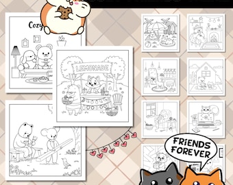 Libro para colorear de amigos acogedores: 25 lindas páginas imprimibles (descarga digital)