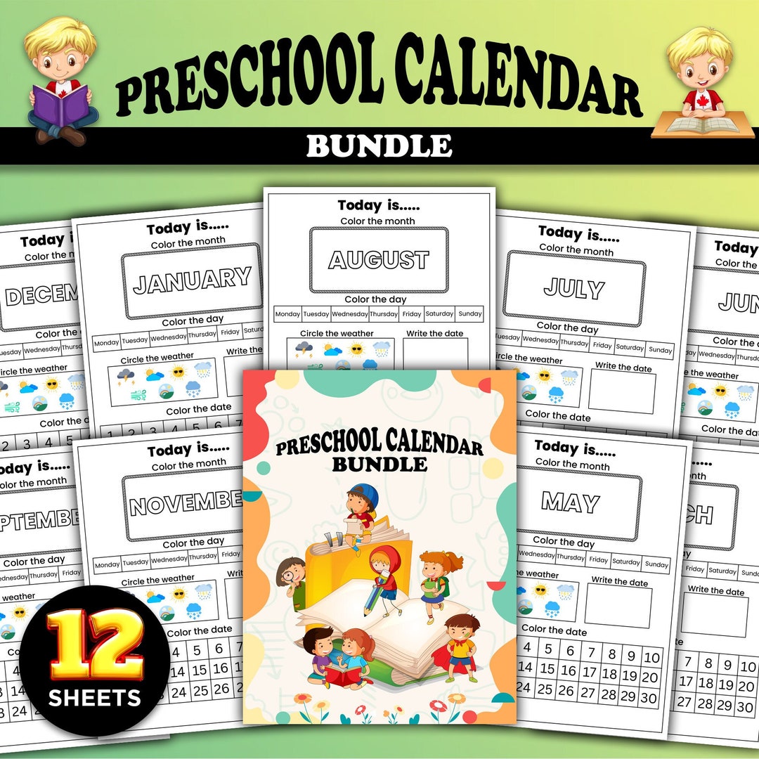 12 Printable Preschool Calendar Worksheet Pages Month, Day, Date ...