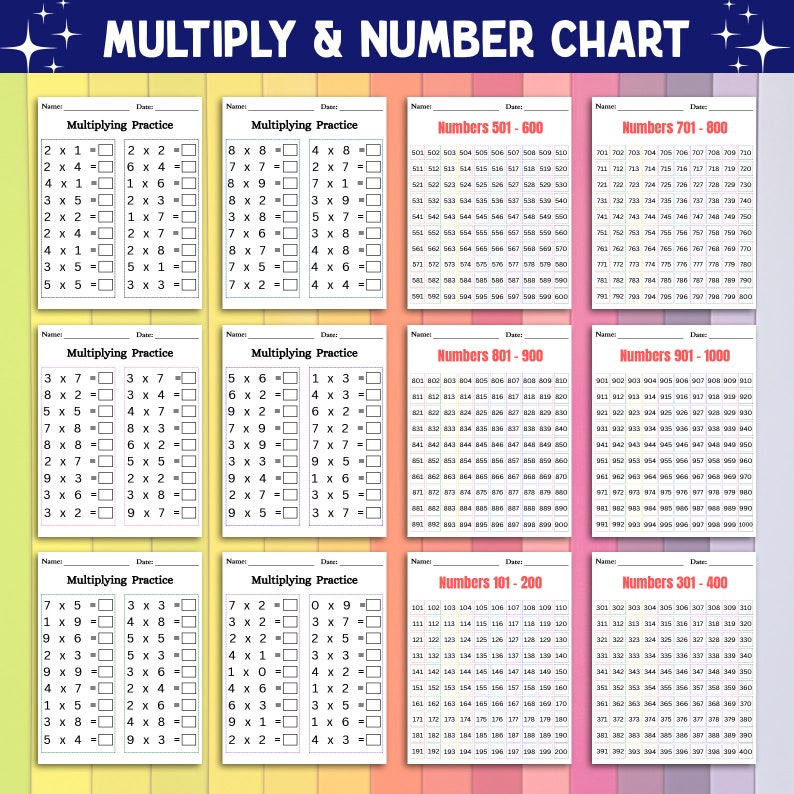 Peut inclure: Un tableau de multiplication et de nombres color&eacute; &agrave; des fins &eacute;ducatives. Le tableau comprend des probl&egrave;mes de pratique de la multiplication et des s&eacute;quences de nombres de 101 &agrave; 1000. Le tableau est con&ccedil;u pour les &eacute;tudiants.