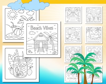 Summer Coloring Book: 50 Beach & Vacation Pages for Kids (PDF Download 8.5"x8.5")
