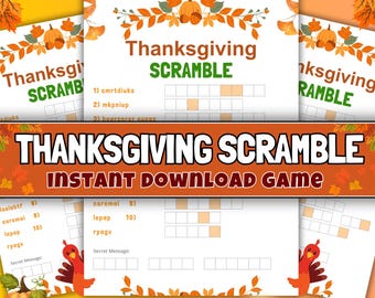 Thanksgiving Word Scramble Game, Printable Trivia (Digital Download)