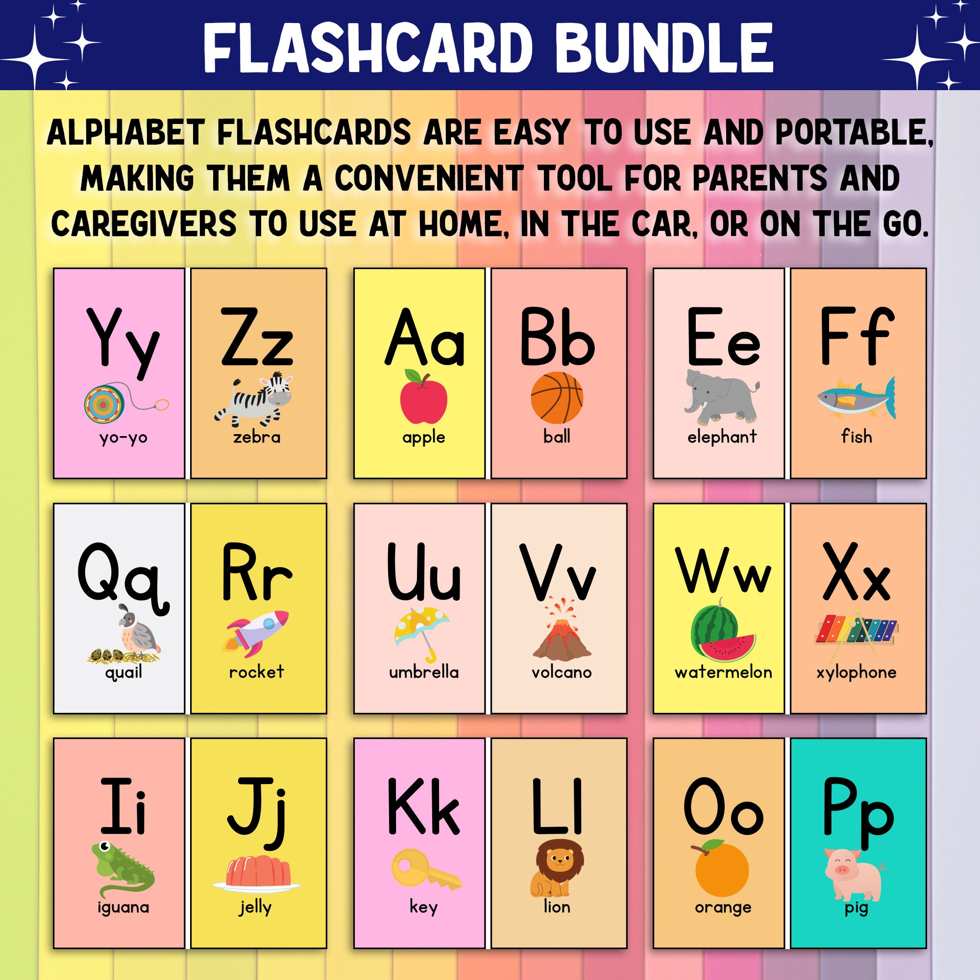 Printable Alphabet Flash Cards, ABC Flash Cards, AZ Cards, Educational