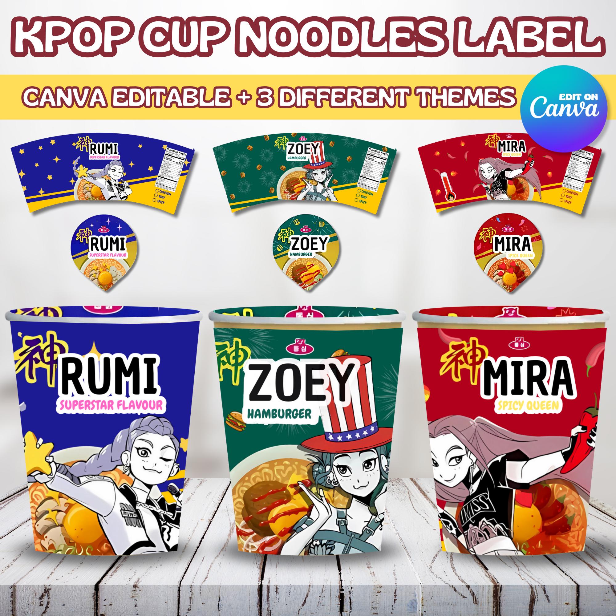 Kpop Cup Noodle Labels Printable, Custom Name Noodles, Rumi Mira