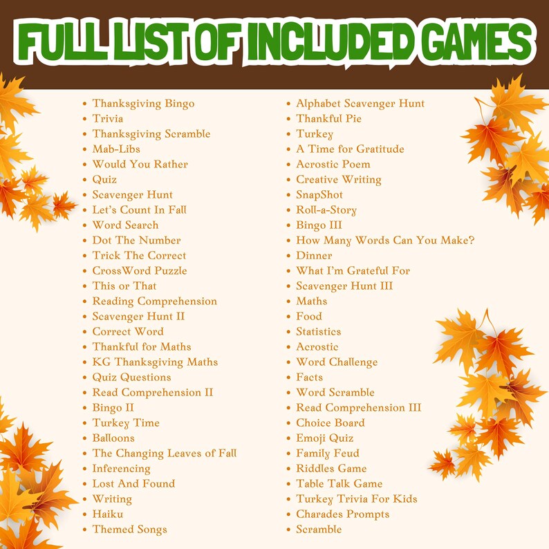200+ Thanksgiving Games Bundle, Trivia, Bingo, Scavenger Hunt ...