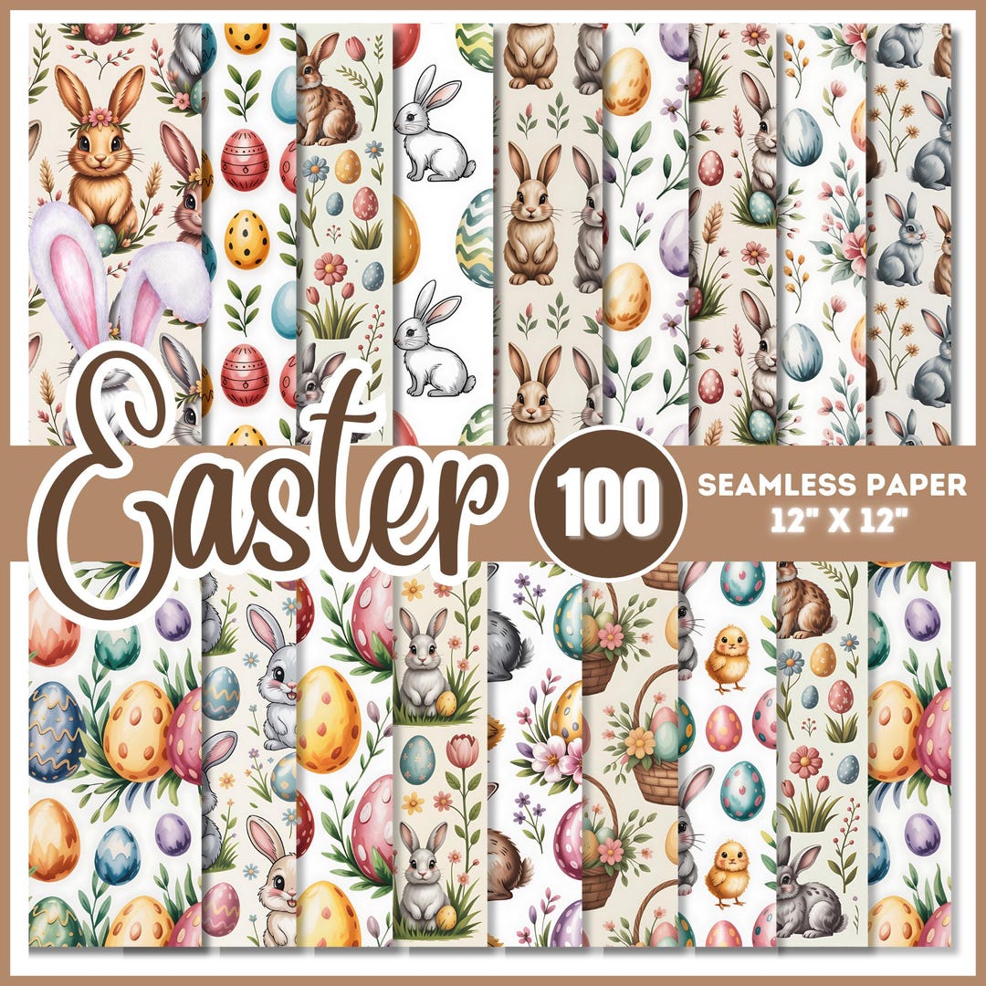 100 Easter Seamless Digital Papers Bundle | Watercolor Bunny ...