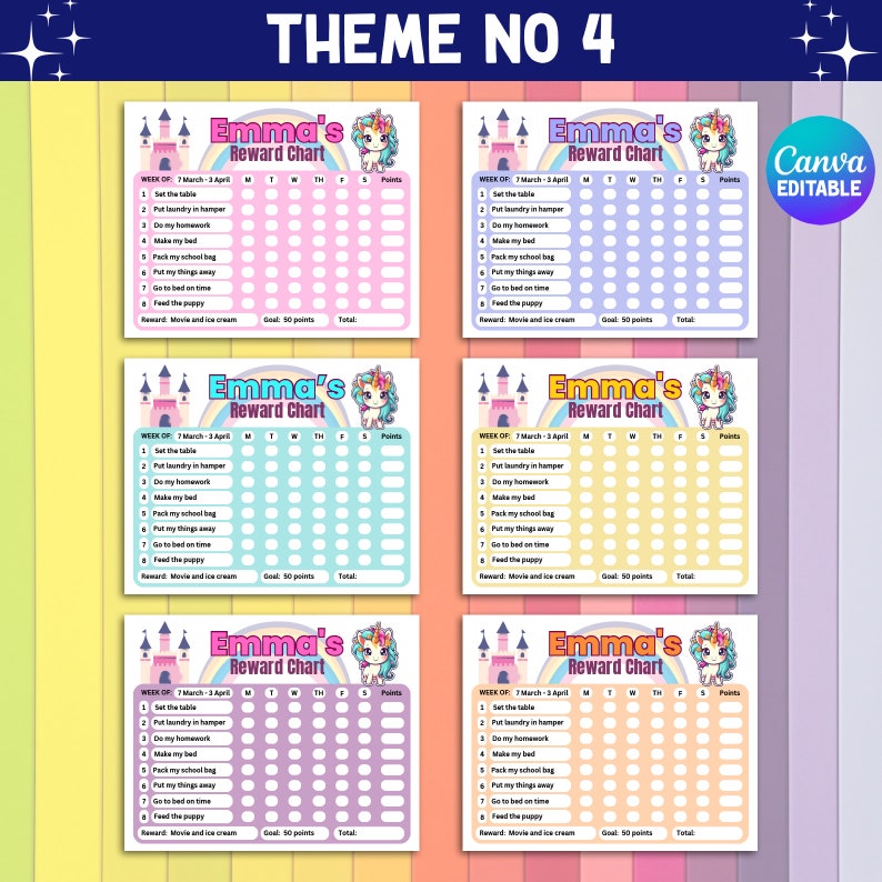Editable Kids Reward Chart Bundle, Printable Chore Chart (digital ...