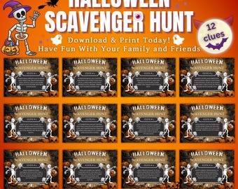 Halloween Scavenger Hunt Game, Printable Clues (US Letter, A4)