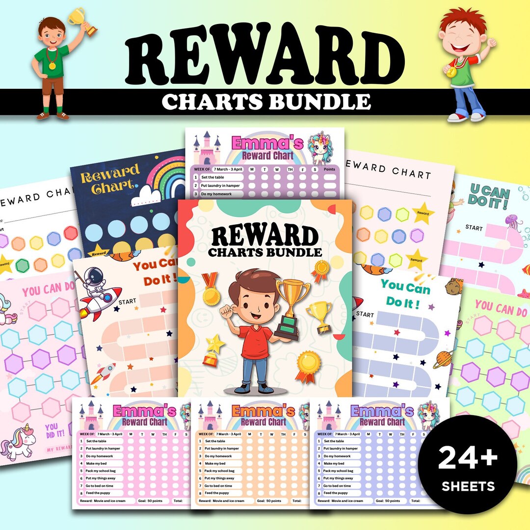 Editable Kids Reward Chart Bundle, Printable Chore Chart (digital ...