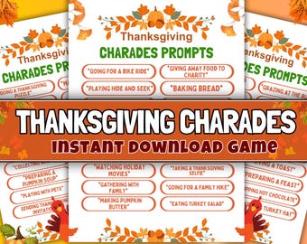 Thanksgiving Charades Game, Family Activity (Instant Download)