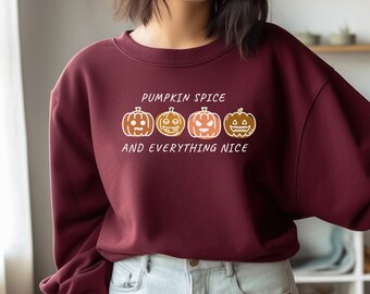 Sudadera con especias de calabaza y todo lo bueno, sudadera con calabaza, linda sudadera de Halloween, cuello redondo de calabaza, sudadera de otoño
