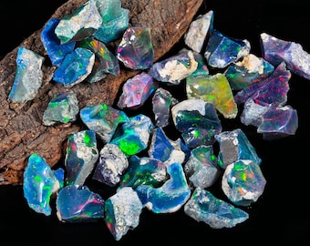 Ethiopian Fire Opal Rough Lot, Natural Black Opal Gemstone 11-15MM