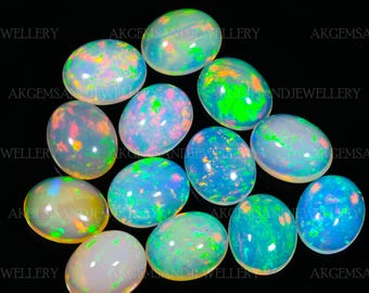 Welo Fire Opal Cabochon, Loose Oval Opal Gemstone 10x8 mm