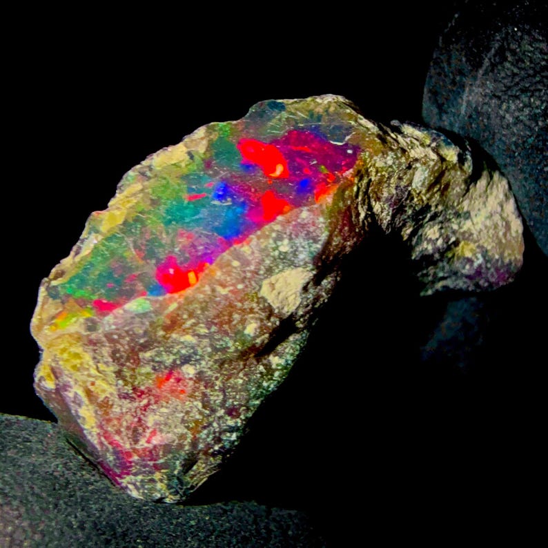 Bright Rough Background Natural Black Opal Rough, Ethiopian Fire Loose Gemstone 13.50 Ct ...