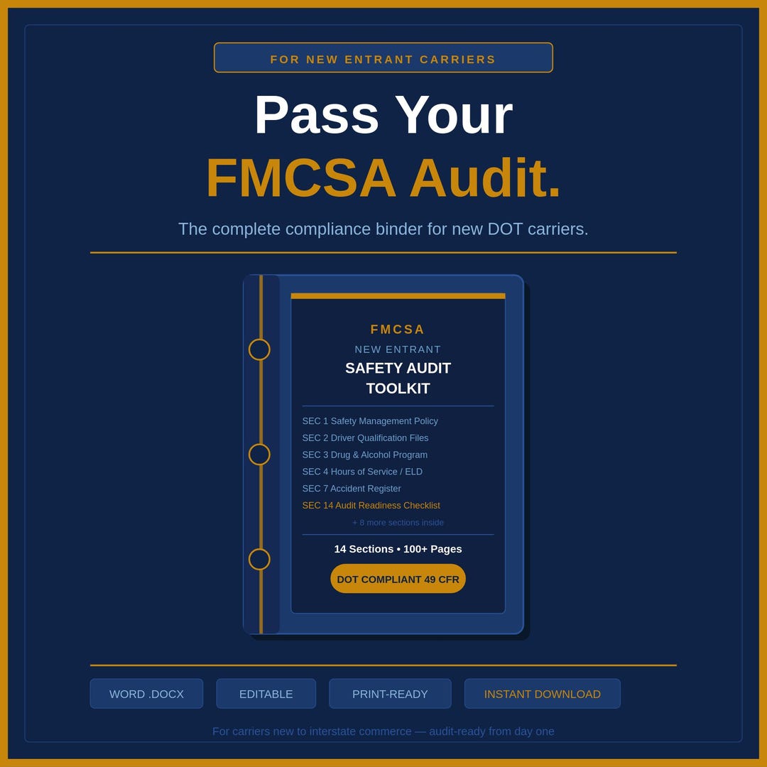 FMCSA New Entrant Safety Audit Toolkit | DOT Compliance Binder (digital ...