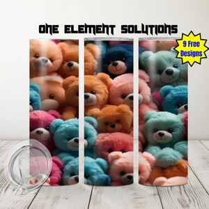 Teddy Bear Tumbler Wrap: Colorful Fluffy Design (Digital Download)