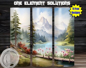 Mountain watercolor tumbler wrap  20oz tumbler wrap Skinny tumbler Sublimation Download PNG watercolor rocky mountain and bridge nature png