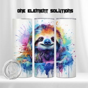 Colorful sloth tumbler wrap, 20oz tumbler wrap, Skinny tumbler Sublimation, Download PNG instant download, multicolored watercolor sloth