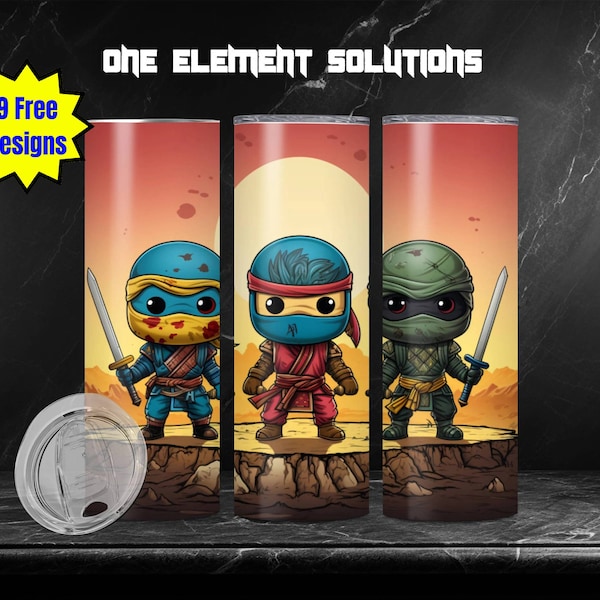 Fun Ninja tumbler wrap, 20oz tumbler wrap, tumbler sublimation Design, Instant Download PNG, 3 little cartoon ninjas png digital download