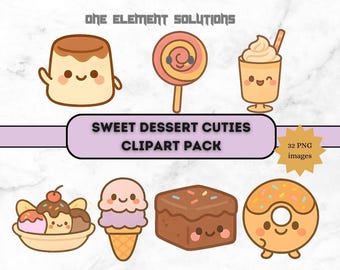 Kawaii Dessert Clipart Bundle: Pastel Sweets Graphics (Digital Download)